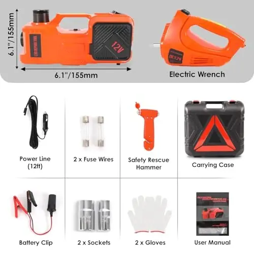 ROGTZ Electric Hydraulic Car Jack Kit with Impact Wrench and Tire Inflator Pump, 5 Ton 12V Hydraulic Jack for SUV Sedans Tire Change with LED Light - 4