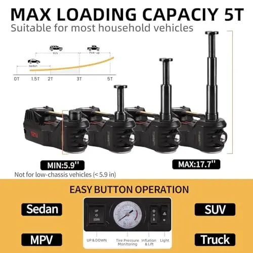 ROGTZ Улучшенный электрический домкрат для автомобиля 5 тонн, гидравлический напольный домкрат с подкачкой шин, диапазон подъема: 5,9-20,90 дюйма, подъемник для автомобиля для ремонта шин в аварийных ситуациях на дороге (только домкрат, зеленый) - 2