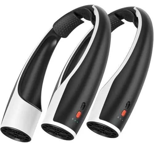 Rohent 2-Pack Hands-Free Neck Fan - 4000mAh USB-C Rechargeable with Turbo Cooling Ultra-Quiet 4 Speeds 360° Airflow for Travel Outdoors (Black) 