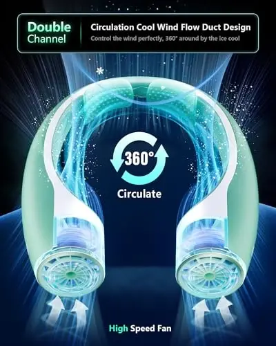 Rohent Neck Fans Portable Rechargeable for Personal: High Power Faster Cooling Neck Fans 4 Speeds Wind - Ultra Quiet Wearable Neck Fan for Travelers Hikers Campers Gardeners - Green - 3