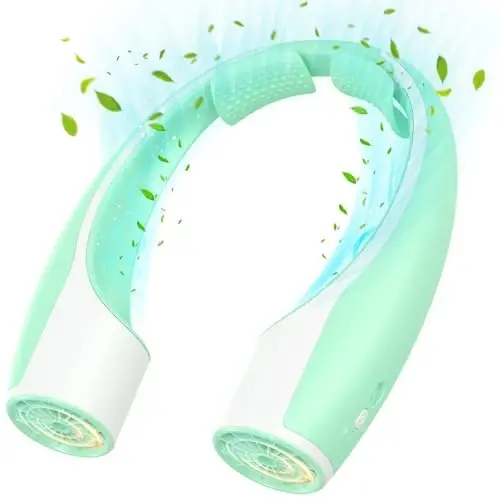 Rohent Neck Fans Portable Rechargeable for Personal: High Power Faster Cooling Neck Fans 4 Speeds Wind - Ultra Quiet Wearable Neck Fan for Travelers Hikers Campers Gardeners - Green - 1