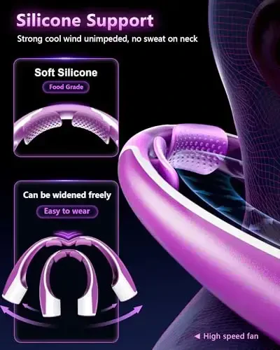 Rohent Neck Fan Portable for Women: High Speed Faster Cooling Neck Fan 4 Speeds Wind - Super Light Ultra Quiet Rechargeable Personal Fan for Fashion Women 13-35Y Girls - Purple - 3