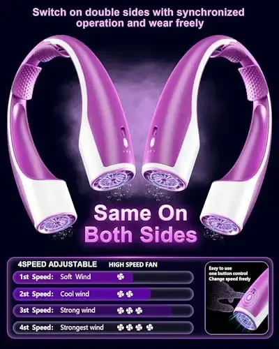 Rohent Neck Fan Portable for Women: High Speed Faster Cooling Neck Fan 4 Speeds Wind - Super Light Ultra Quiet Rechargeable Personal Fan for Fashion Women 13-35Y Girls - Purple - 5