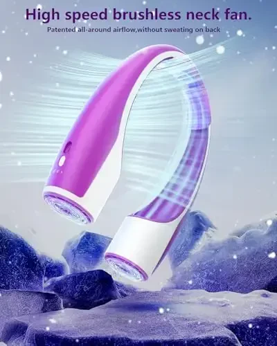 Rohent Neck Fan Portable for Women: High Speed Faster Cooling Neck Fan 4 Speeds Wind - Super Light Ultra Quiet Rechargeable Personal Fan for Fashion Women 13-35Y Girls - Purple - 6