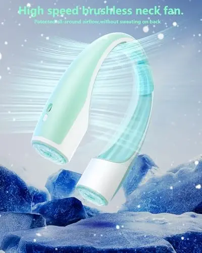 Rohent Neck Fans Portable Rechargeable for Personal: High Power Faster Cooling Neck Fans 4 Speeds Wind - Ultra Quiet Wearable Neck Fan for Travelers Hikers Campers Gardeners - Green - 4