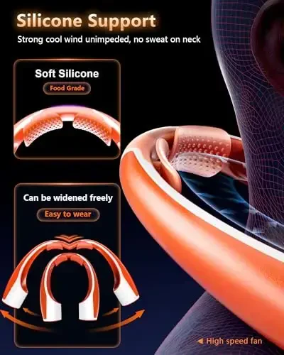 Rohent Personal Neck Fan for Outdoor: Kuchli yuqori tezlikli shaxsiy fan 360° sovutish - 4000mAh batareyali qayta zaryadlanuvchi bo'yin fan sayohat lageri uchun - Apelsin - 5
