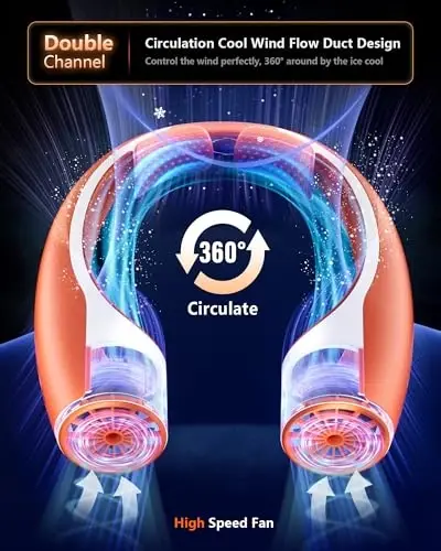 Rohent Personal Neck Fan for Outdoor: Kuchli yuqori tezlikli shaxsiy fan 360° sovutish - 4000mAh batareyali qayta zaryadlanuvchi bo'yin fan sayohat lageri uchun - Apelsin - 3