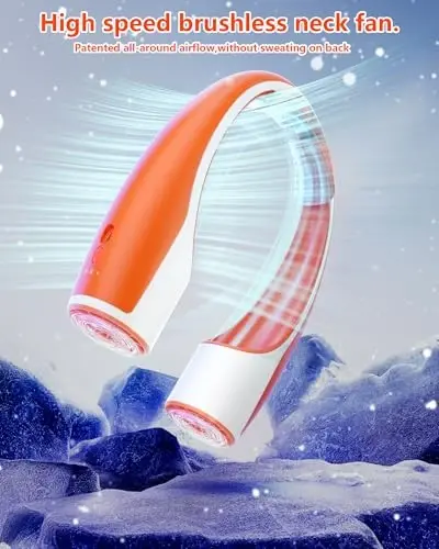 Rohent Personal Neck Fan for Outdoor: Kuchli yuqori tezlikli shaxsiy fan 360° sovutish - 4000mAh batareyali qayta zaryadlanuvchi bo'yin fan sayohat lageri uchun - Apelsin - 4