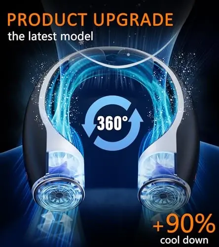 Rohent Portativ Qo'lsiz Bo'yin Vantilatori - 4000mAh Batareya, USB-C Qayta Zaryadlanuvchi, Ultra-Tinch, 4 Sozlanishi Tezlik - Ofis, Ochiq Havoda va Sayohat Uchun Ideal - 3