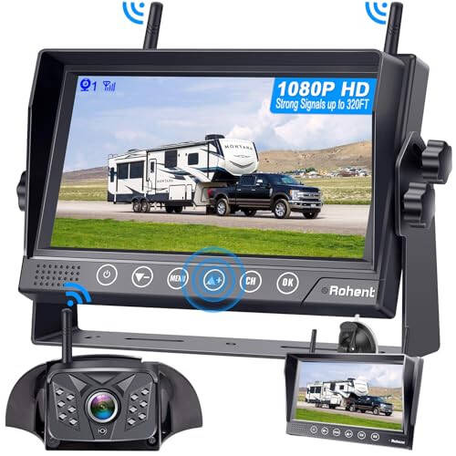 Rohent RV Yedek Kamera Kablosuz HD 1080P Su Geçirmez Çift Anten Dijital Sinyal Arka Görüş Sistemi Römorklar Kamyonlar Karavanlar İçin 4 Kanal 7'' Dokunmatik Tuşlu DVR İzleme Gece Görüşü R12 - 1