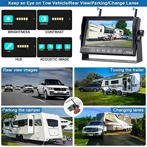 Rohent RV Backup Camera Wireless HD1080P 2 Cameras with 7 Inch Touch Key DVR Monitor Stable Digital Signals Rear View Camera System IP69K Waterproof Pigtail Wire Adapter for Furrion Pre-Wired RVs R8 - 4