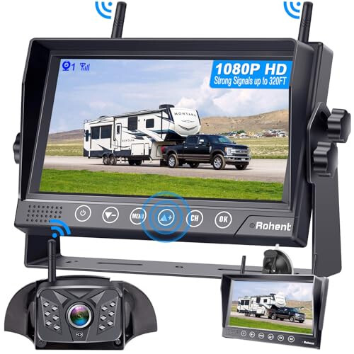 Rohent RV Zaxira Kamerasi Simsiz HD 1080P Su o'tkazmaydigan Ikkita Antenna Raqamli Signallar Orqa Ko'rinish Tizimi Treylerlar Yuk Mashinalari Avtobuslar uchun 4 Kanal 7'' Sensorli Klavisha DVR Monitoring Kechasi Ko'rish R12 - 1