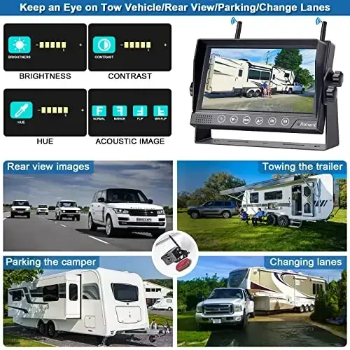 Rohent RV zaxira kamerasi simsiz HD1080P 2 ta kamera 7 dyuymli sensorli DVR monitori barqaror raqamli signallar orqa ko'rinish kamerasi tizimi IP69K suv o'tkazmaydigan Furrion oldindan simli RV'lar uchun Pigtail sim adapteri R8 - 4