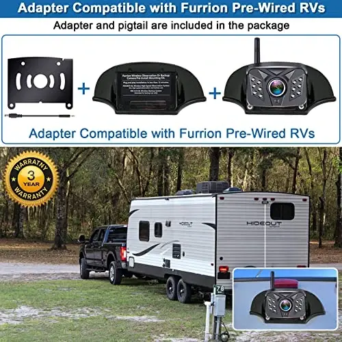 Rohent RV zaxira kamerasi simsiz HD1080P 2 ta kamera 7 dyuymli sensorli DVR monitori barqaror raqamli signallar orqa ko'rinish kamerasi tizimi IP69K suv o'tkazmaydigan Furrion oldindan simli RV'lar uchun Pigtail sim adapteri R8 - ROHENT (1)