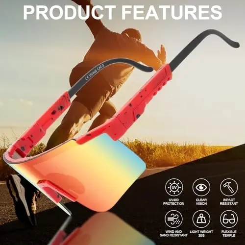 ROIBEAO Erkaklar va ayollar uchun professional velosiped ko'zoynaklari, sport quyoshdan himoya ko'zoynaklari Beysbol Velosipedda yugurish Glof haydash uchun UV himoya - 3