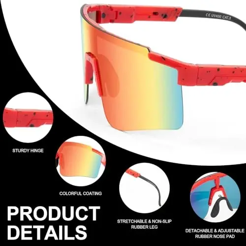 ROIBEAO Erkaklar va ayollar uchun professional velosiped ko'zoynaklari, sport quyoshdan himoya ko'zoynaklari Beysbol Velosipedda yugurish Glof haydash uchun UV himoya - 5