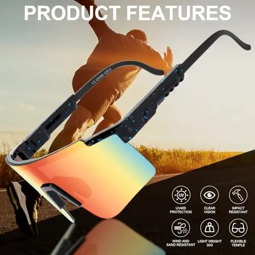 ROIBEAO Professional Cycling Glasses for Men Women, Sports Sunglasses UV Protection for Baseball Cycling Running Driving Glof - 3
