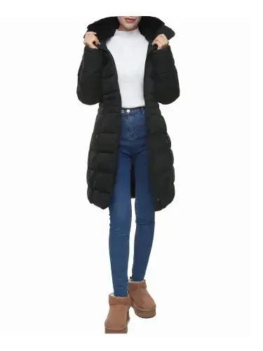 Rokka&Rolla Ayollar uchun Fleece Hood Parka Kurtka bilan Og'ir Uzun Qishki Palto - 3