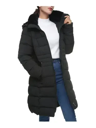 Rokka&Rolla Ayollar uchun Fleece Hood Parka Kurtka bilan Og'ir Uzun Qishki Palto - 6