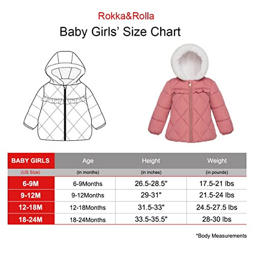 Rokka&Rolla Baby Girls' Water-Resistant Puffer Jacket Hooded Winter Coat with Soft Mini Fur Lining for Newborn Infant Toddler - 5