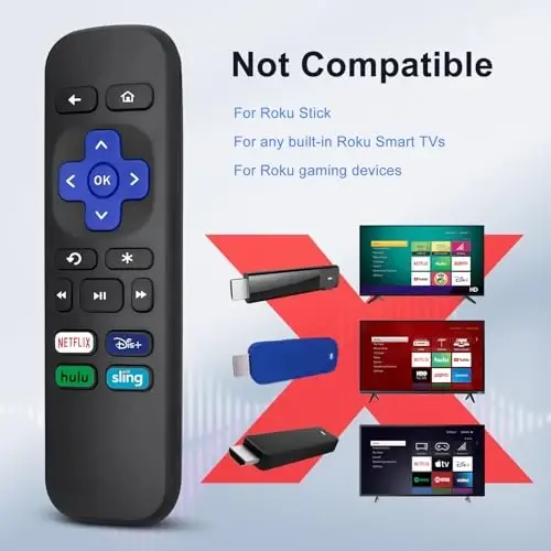 Replacement Remote for Roku Box/Express/Premiere-NOT for Stick, TV or Game | for Roku Box only (not Stick/TV). No pairing needed – insert batteries & go. Durable ABS. 1-click NFLX/Dis+/Hulu/Sling. - 3