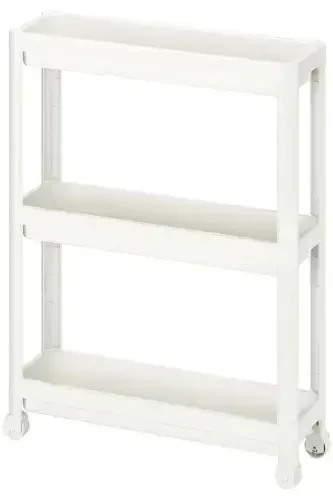Rolling Shelf Unit 3 Tier White Bathroom Shelf Kitchen Shelf Serving Trolley Organizer-White - 3