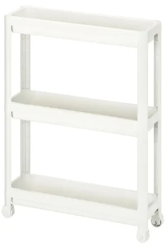 Rolling Shelf Unit 3 Tier White Bathroom Shelf Kitchen Shelf Serving Trolley Organizer-White - 3