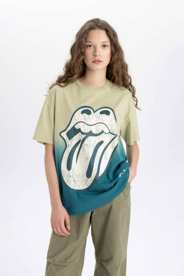 Rolling Stones Oversize Fit Bisiklet Yaka Kısa Kollu Tişört Haki - 2