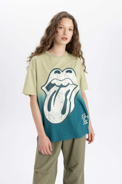 Rolling Stones Oversize Fit Bisiklet Yaka Kısa Kollu Tişört Haki - 4