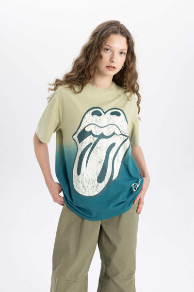 Rolling Stones Oversize Fit Bisiklet Yaka Kısa Kollu Tişört Haki - 5