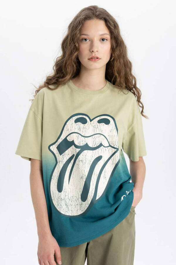 Rolling Stones Oversize Fit Bisiklet Yaka Kısa Kollu Tişört Haki - 1