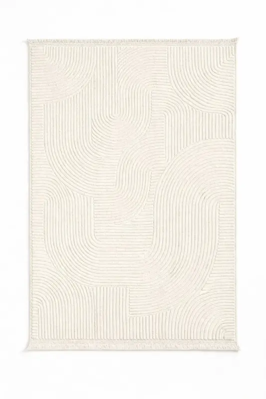 Rölyef Düz Saçaklı Joy Krem Kaymaz Taban Yıkanabilir Salon Mutfak Koridor Halısı Yolluk Kilim - Ekruu02 - 2