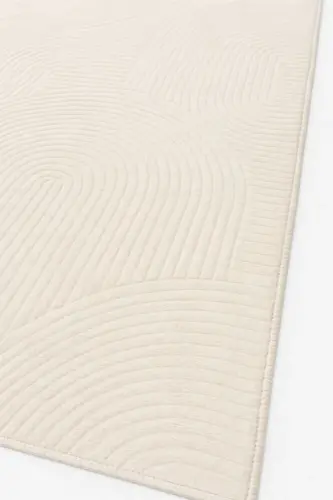 Rölyef Düz Saçaklı Joy Krem Kaymaz Taban Yıkanabilir Salon Mutfak Koridor Halısı Yolluk Kilim - Ekruu02 - 4