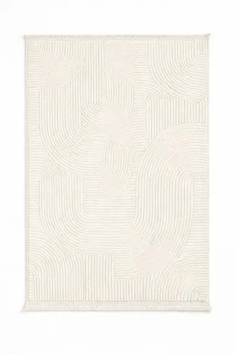 Rölyef Düz Saçaklı Joy Krem Kaymaz Taban Yıkanabilir Salon Mutfak Koridor Halısı Yolluk Kilim-Ekruu02 - 2