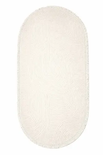 Rölyef Düz Saçaklı Joy Oval Kaymaz Taban Yıkanabilir Salon Mutfak Koridor Halısı Yolluk Kilim KREM - Kremm09 - MERINOS (1)