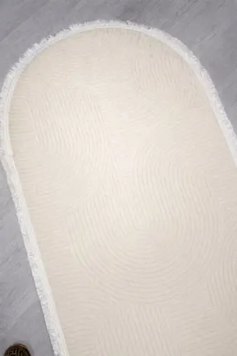 Rölyef Düz Saçaklı Joy Oval Kaymaz Taban Yıkanabilir Salon Mutfak Koridor Halısı Yolluk Kilim KREM - Kremm09 - 3