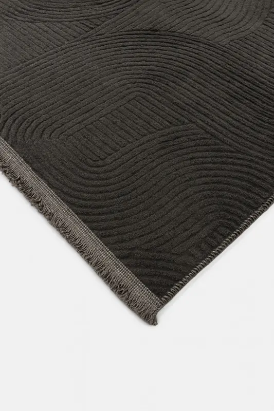 Rölyef Joy Düz Saçakl Kaymaz Taban Kesme Antre Halı Yolluk Antrasit-Koyu Gri - 2