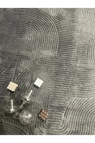 Rölyef Joy Düz Saçakl Kaymaz Taban Kesme Antre Halı Yolluk Antrasit-Koyu Gri - 4