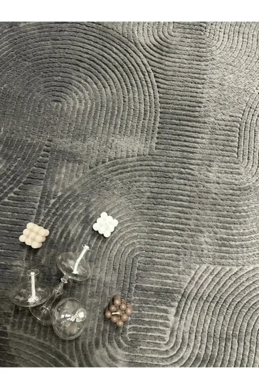 Rölyef Joy Düz Saçakl Kaymaz Taban Kesme Antre Halı Yolluk Antrasit-Koyu Gri - 4