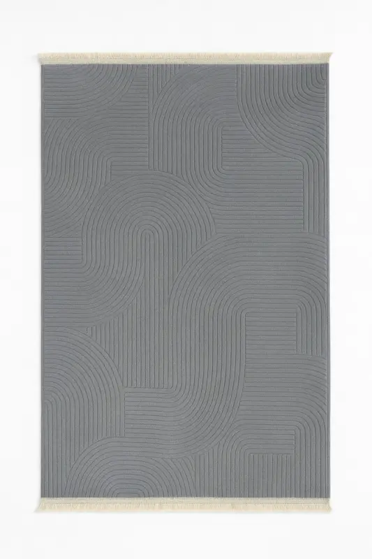 Rölyef Joy Düz Saçakl Kaymaz Taban Kesme Antre Halı Yolluk Gri-Gri - 1