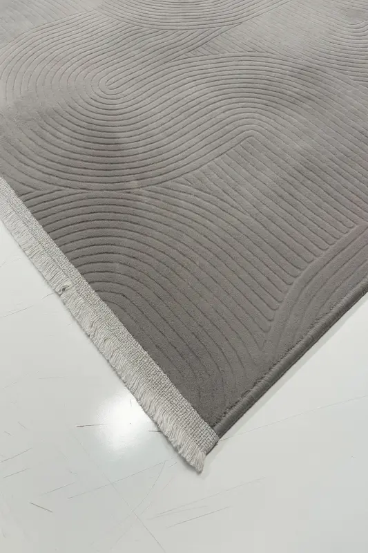 Rölyef Joy Düz Saçakl Kaymaz Taban Kesme Antre Halı Yolluk Gri-Gri - 2