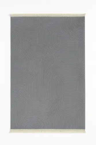 Rölyef Joy Düz Saçakl Kaymaz Taban Kesme Antre Halı Yolluk Gri-Gri 