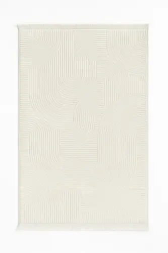 Rölyef Joy Düz Saçakl Kaymaz Taban Kesme Antre Halı Yolluk Krem-Ekru 