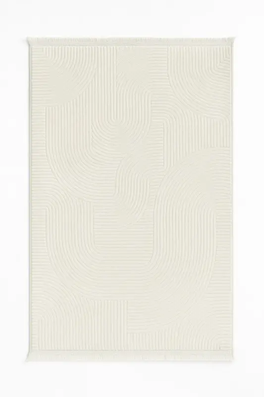 Rölyef Joy Düz Saçakl Kaymaz Taban Kesme Antre Halı Yolluk Krem-Ekru - MERINOS