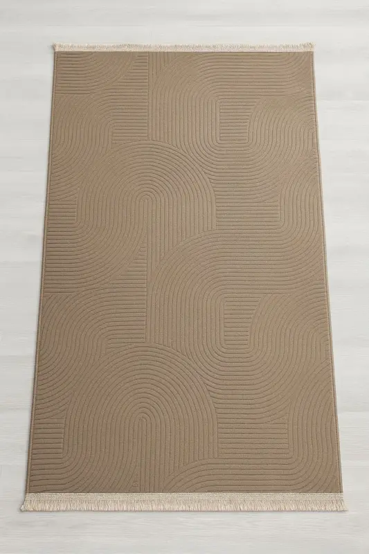 Rölyef Joy Düz Saçakl Kaymaz Taban Kesme Antre Halı Yollukvv-Açık Kahve - 1