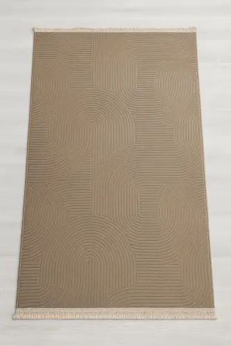 Rölyef Joy Düz Saçakl Kaymaz Taban Kesme Antre Halı Yollukvv-Açık Kahve 