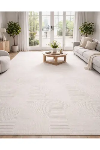 Rölyef Joy Krem Kaymaz Taban Halı Yolluk Kilim Büyük Ebatlar - AçıkBej 