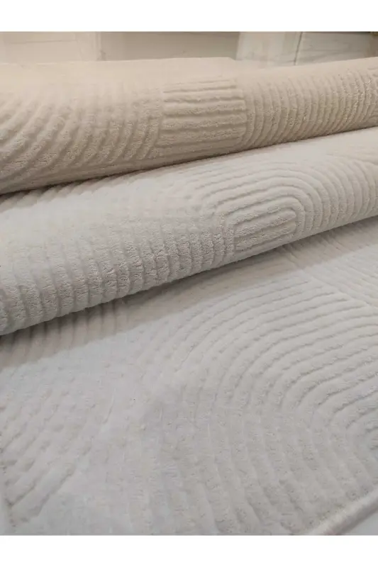 Rölyef Joy Krem Kaymaz Taban Halı Yolluk Kilim Büyük Ebatlar-AçıkBej - 2