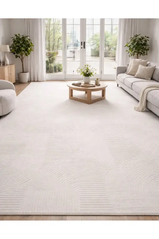 Rölyef Joy Krem Kaymaz Taban Halı Yolluk Kilim Büyük Ebatlar-AçıkBej - 1