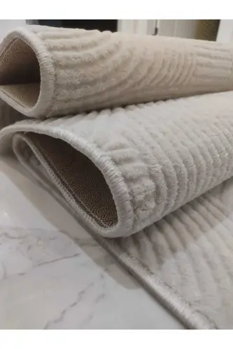 Rölyef Joy Krem Kaymaz Taban Halı Yolluk Kilim Büyük Ebatlar-AçıkBej - 3